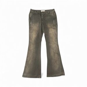 Free people flare washed army green distress jeans size 6